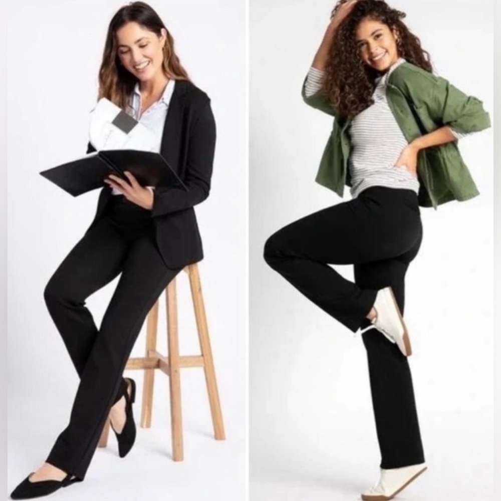 Betabrand Black Straight Leg Yoga Work Stretch Comfort Wrinkle Resistant Pants